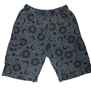 Rising International Boho Cargo Shorts Mens XL Gray Moon Sun Hippie Gray Fade